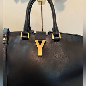 Yves Saint Laurent Black Satchel with Gold Accents